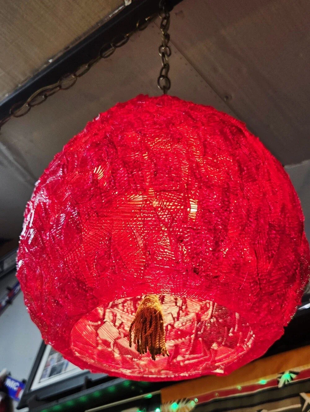 Vintage Red Retro Spaghetti Swag Lamp Original Cord/Gold Swag Chain/Gold Tassel